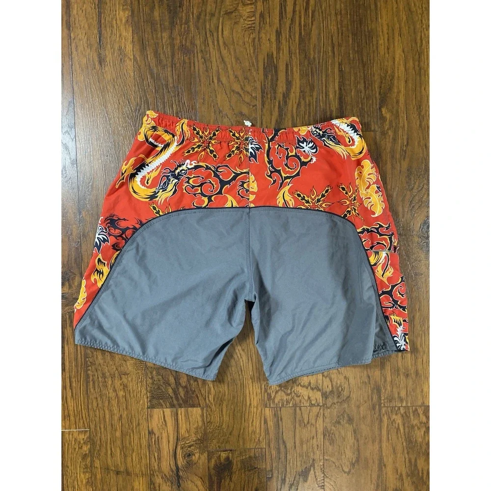 Ocean Pacific OP Mens Grey Red Dragon Print Swim Trunks Board Shorts Size L